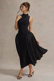 Napoli Black High-Neck Volume-Skirt Midi Dress