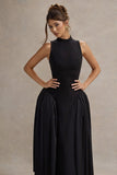 Napoli Black High-Neck Volume-Skirt Midi Dress