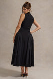 Napoli Black High-Neck Volume-Skirt Midi Dress