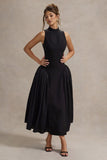 Napoli Black High-Neck Volume-Skirt Midi Dress