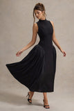 Napoli Black High-Neck Volume-Skirt Midi Dress