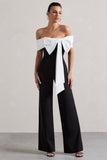 Bower Black Bardot Straight-Leg Jumpsuit With Bow