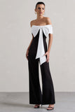 Bower Black Bardot Straight-Leg Jumpsuit With Bow