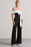 Bower Black Bardot Straight-Leg Jumpsuit With Bow