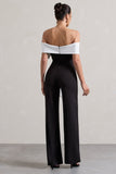 Bower Black Bardot Straight-Leg Jumpsuit With Bow