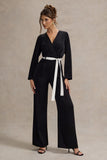 Ruba Black Tailored Plunge Jumpsuit With Tie Waist