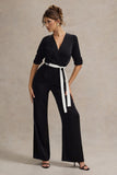 Ruba Black Tailored Plunge Jumpsuit With Tie Waist