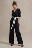 Ruba Black Tailored Plunge Jumpsuit With Tie Waist