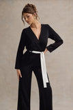 Ruba Black Tailored Plunge Jumpsuit With Tie Waist