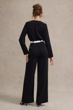 Ruba Black Tailored Plunge Jumpsuit With Tie Waist