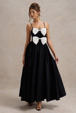 Loved Up Black Strappy Pleated Maxi Dress With Bows