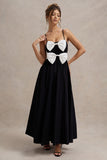 Loved Up Black Strappy Pleated Maxi Dress With Bows