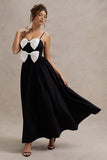 Loved Up Black Strappy Pleated Maxi Dress With Bows