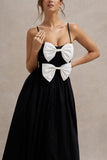 Loved Up Black Strappy Pleated Maxi Dress With Bows