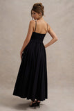 Loved Up Black Strappy Pleated Maxi Dress With Bows