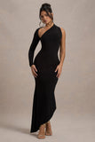 Orsa Black One-Shoulder Asymmetric Maxi Dress