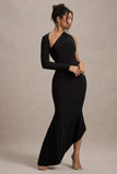 Orsa Black One-Shoulder Asymmetric Maxi Dress