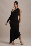 Orsa Black One-Shoulder Asymmetric Maxi Dress