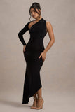 Orsa Black One-Shoulder Asymmetric Maxi Dress