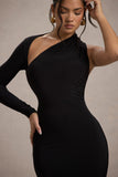 Orsa Black One-Shoulder Asymmetric Maxi Dress
