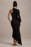 Orsa Black One-Shoulder Asymmetric Maxi Dress