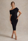 Rayleigh Black Bardot Ruched Midi Dress