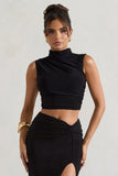 Ischia Black High-Neck Ruched Top