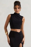 Ischia Black High-Neck Ruched Top