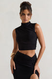 Ischia Black High-Neck Ruched Top