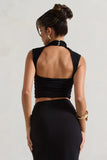 Ischia Black High-Neck Ruched Top