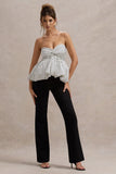 Divina White & Black Polka Dot Strapless Ruffled Jumpsuit