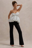 Divina White & Black Polka Dot Strapless Ruffled Jumpsuit
