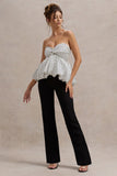 Divina White & Black Polka Dot Strapless Ruffled Jumpsuit