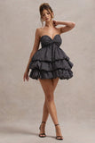 Pepper Black Polka Dot Strapless Ruffled Mini Dress