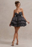 Pepper Black Polka Dot Strapless Ruffled Mini Dress