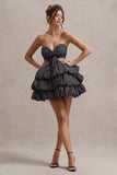 Pepper Black Polka Dot Strapless Ruffled Mini Dress