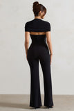 Silvanna Black Ruched Square-Neck Flared-Leg Jumpsuit