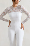 Amari White Lace Long-Sleeve Flared-Leg Jumpsuit