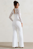 Amari White Lace Long-Sleeve Flared-Leg Jumpsuit