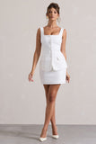 Maci White Tailored Square-Neck Mini Dress