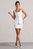 Maci White Tailored Square-Neck Mini Dress
