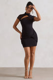 Mandi Black Mesh Halter-Neck Cut-Out Mini Dress
