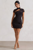 Mandi Black Mesh Halter-Neck Cut-Out Mini Dress