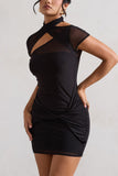 Mandi Black Mesh Halter-Neck Cut-Out Mini Dress