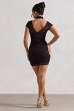 Mandi Black Mesh Halter-Neck Cut-Out Mini Dress