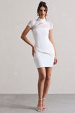 Mandi White Mesh Halter-Neck Cut-Out Mini Dress