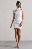 Mandi White Mesh Halter-Neck Cut-Out Mini Dress