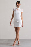 Mandi White Mesh Halter-Neck Cut-Out Mini Dress