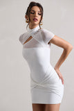 Mandi White Mesh Halter-Neck Cut-Out Mini Dress