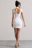 Mandi White Mesh Halter-Neck Cut-Out Mini Dress